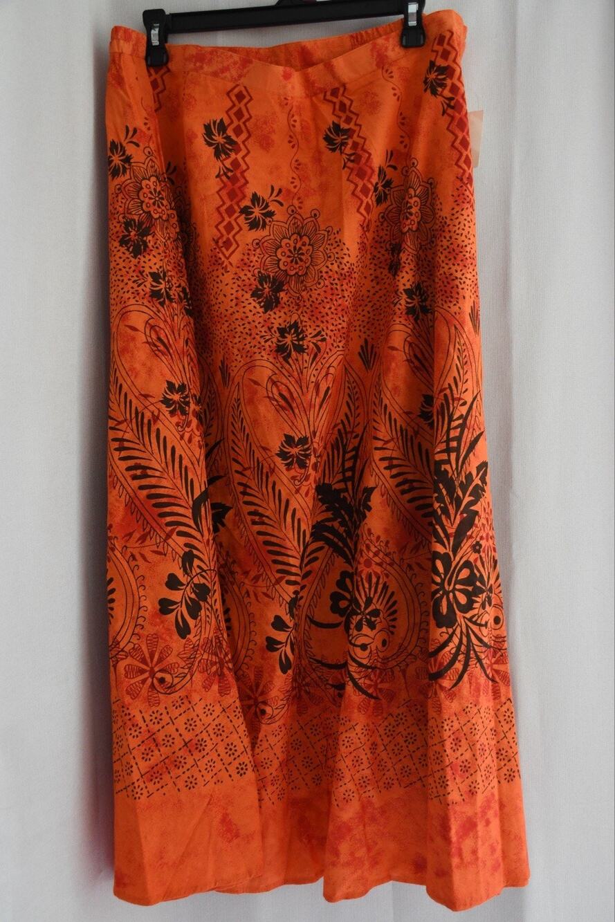 Coldwater Creek Orange Stipple Fern Cotton Maxi Skirt Boho Women’s XL NWT
